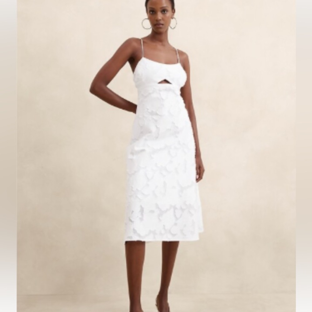 BANANA REPUBLIC FACTORY Floral Jacquard Cutout Midi Dress Resort Wedding S387